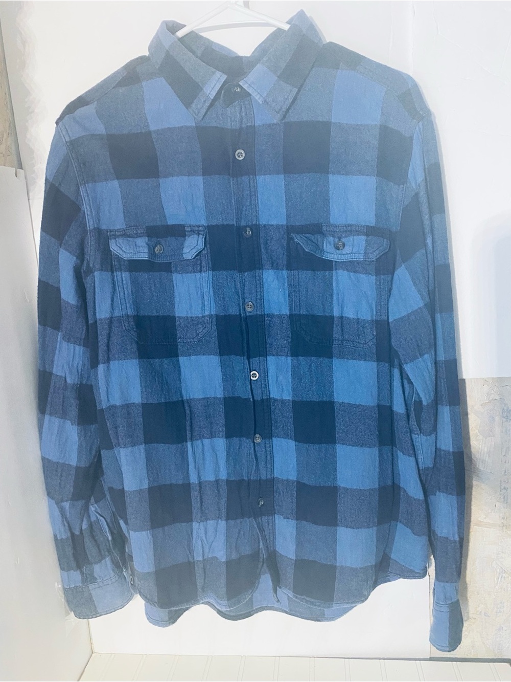 Blue Plaid Button-Up Shirt for Men